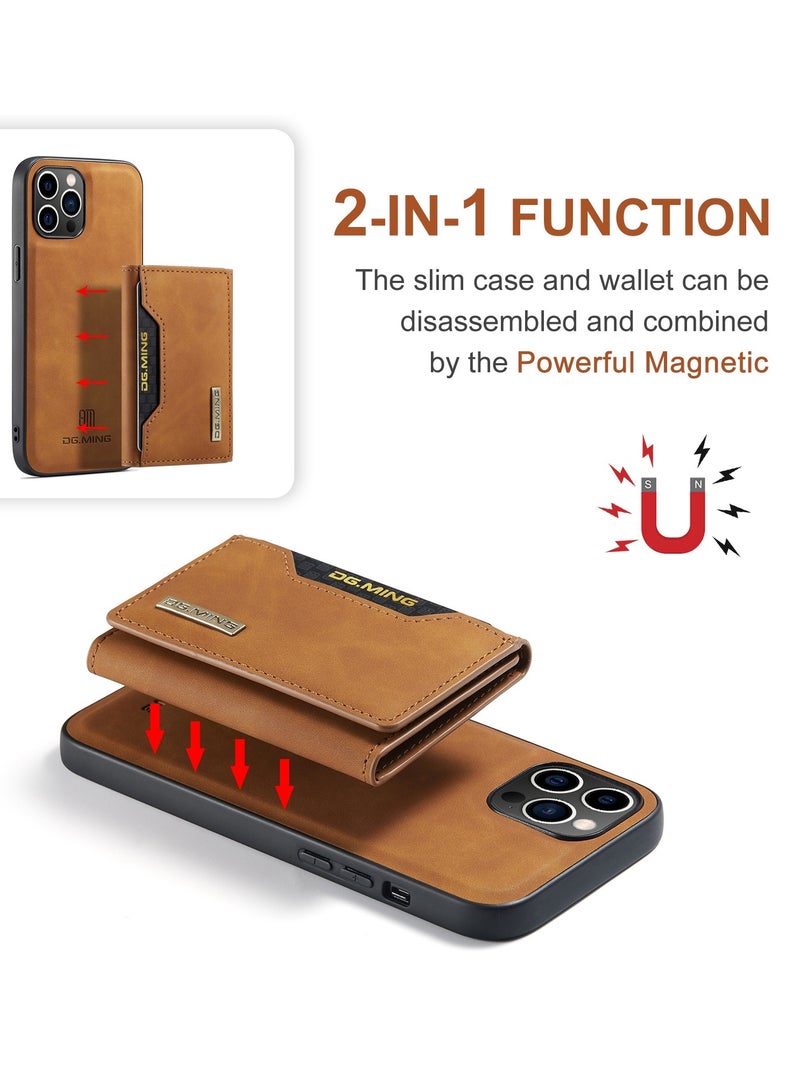 DGMING CaseMe Wallet Case for iPhone 15 Pro DGMING Premium Leather Phone Case Back Cover Magnetic Detachable with Trifold Wallet Card Holder Pocket - Brown - Image 5