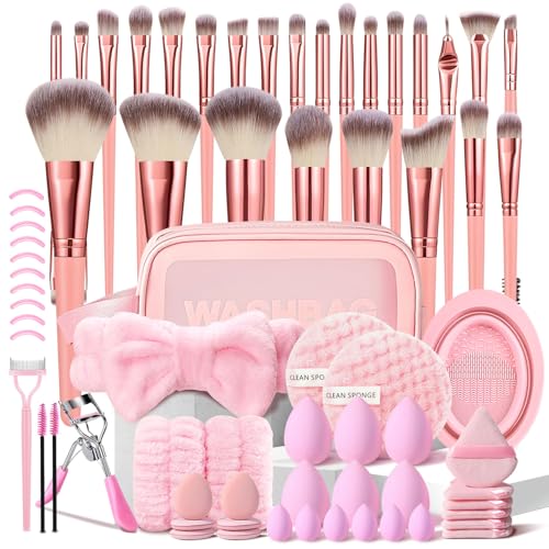 HGHDBT 70Pcs Pink Makeup Brushes Set Professional Makeup Kit Multifunctional Makeup Tool Set with Case Facial Makeup Accessories Foundation Makeup Brush Kit Eye and Face Make up Brushes Tools - Image 1