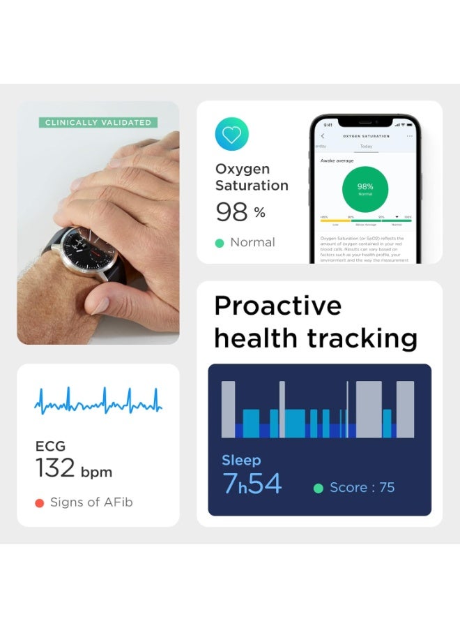 ويذينجز ساعة Withings ScanWatch – ساعة ذكية هجينة بتصميم فاخر، تحتوي على تخطيط قلب (ECG) طبي، مراقبة نبض القلب، ومقياس تشبع الأكسجين (SpO2) - Image 5