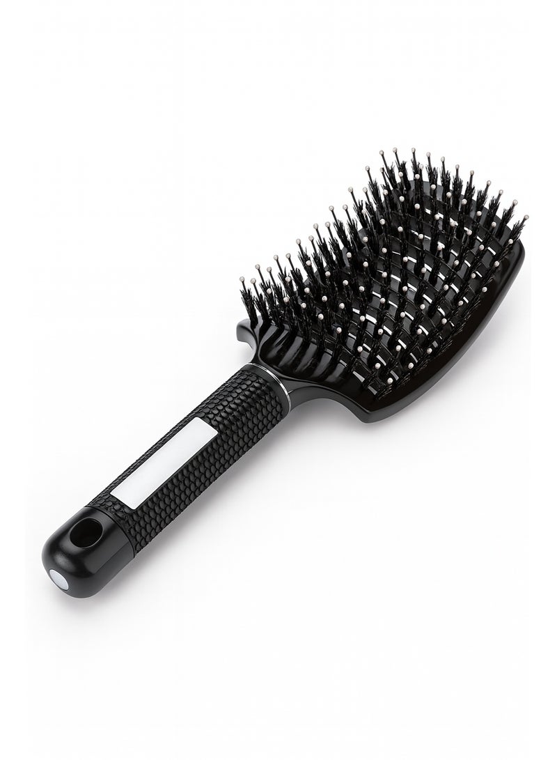 فرشاة شعر نايلون لفك تشابك الشعر، منحنية ومُهواة، لتدليك فروة الرأس، للشعر الجاف والمبلل (أسود)