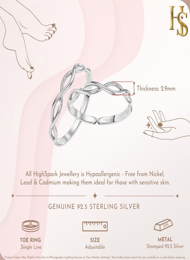 HighSpark 92.5 Sterling Silver Toe Rings for Women | 92.5 Sterling Silver Adjustable Contemporary Style & Stunning Shine | Lovely Gift - Design 2 - Image 2