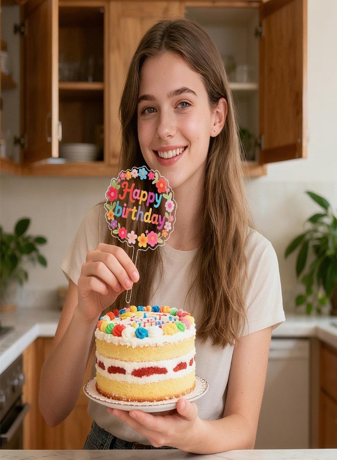 كوكو لاند زينة كعكة عيد ميلاد من كوكولاند - قطعة واحدة من زينة كعكة الأكريليك الملونة على شكل زهرة الأقحوان لحفلات استقبال المولود الجديد ومستلزمات حفلات أعياد الميلاد - Image 2