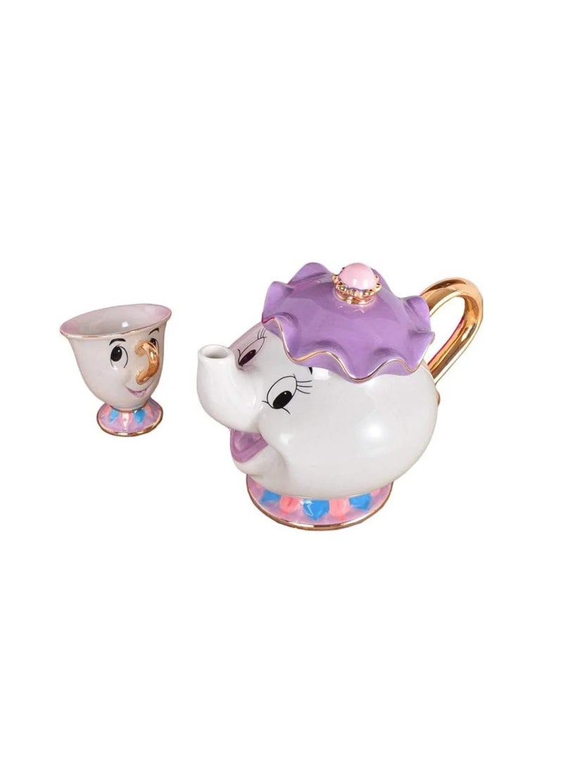Cottage Rose Disney Beauty And The Beast Teapot Mug Mrs. Potts Chip Cup Cartoon Tea Pot Cup Set Cogs worth Creative Gift - Image 1