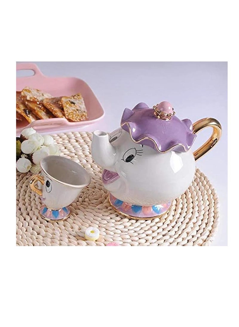 Cottage Rose Disney Beauty And The Beast Teapot Mug Mrs. Potts Chip Cup Cartoon Tea Pot Cup Set Cogs worth Creative Gift - Image 3