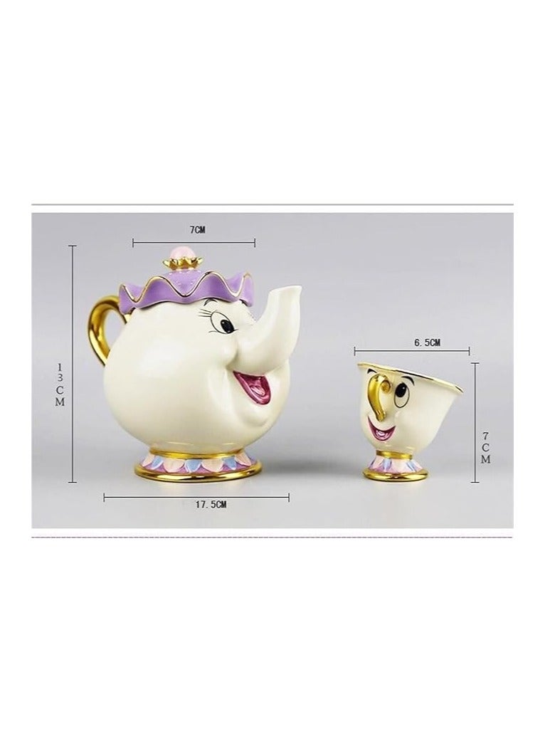 Cottage Rose Disney Beauty And The Beast Teapot Mug Mrs. Potts Chip Cup Cartoon Tea Pot Cup Set Cogs worth Creative Gift - Image 2