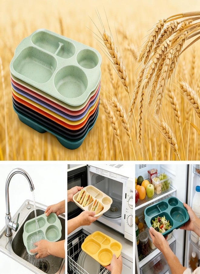 falichchch Wheat Straw Plates 9 Pack, 5-Compartment Divided Trays, Unbreakable Dishwasher Safe, 13.5" Serving Plates - Image 5