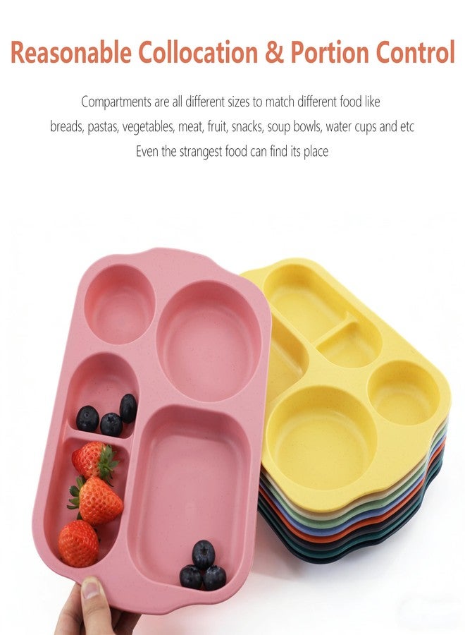 falichchch Wheat Straw Plates 9 Pack, 5-Compartment Divided Trays, Unbreakable Dishwasher Safe, 13.5" Serving Plates - Image 4