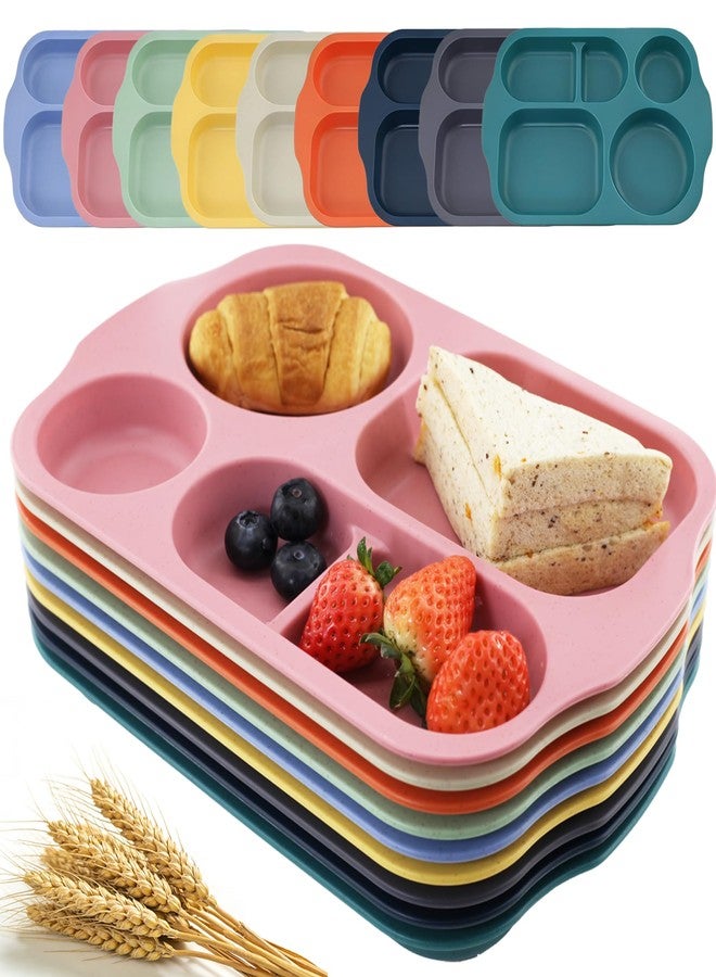 falichchch Wheat Straw Plates 9 Pack, 5-Compartment Divided Trays, Unbreakable Dishwasher Safe, 13.5" Serving Plates - Image 1