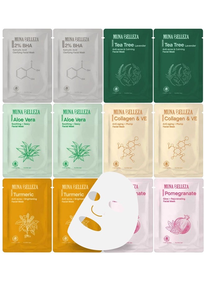 Korean Facial Mask Sheet Pack of 12 - Hydrating and Moisturizing for Fresh Skin Care, Suitable for All Skin Types 