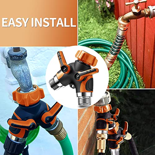 Klmnduo Garden Hose Splitter 2 Way 34 Spigot Adapter Connector Water Faucet Splitter with Comfortable Rubberized Grip Solid 2 Way Y Hose Connector for Outdoor and Indoor Use Orange 2 Pack - Image 3