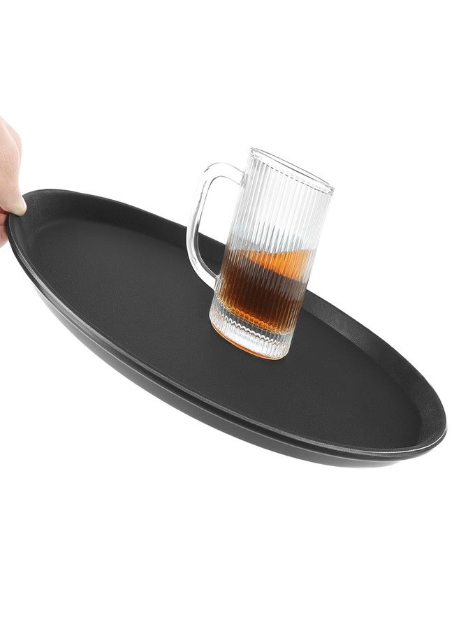 QWORK 11" Round Restaurant Serving Tray, 6 Pack Non-Slip Tray, Black Plastic Meals Server Tray - Image 3