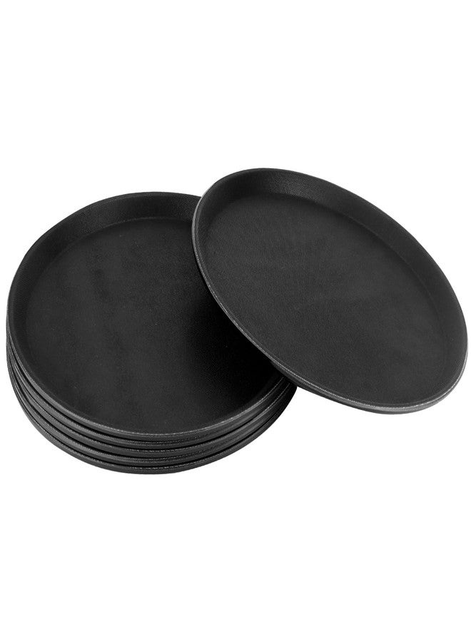 QWORK 11" Round Restaurant Serving Tray, 6 Pack Non-Slip Tray, Black Plastic Meals Server Tray - Image 1