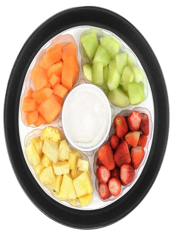 QWORK 11" Round Restaurant Serving Tray, 6 Pack Non-Slip Tray, Black Plastic Meals Server Tray - Image 2