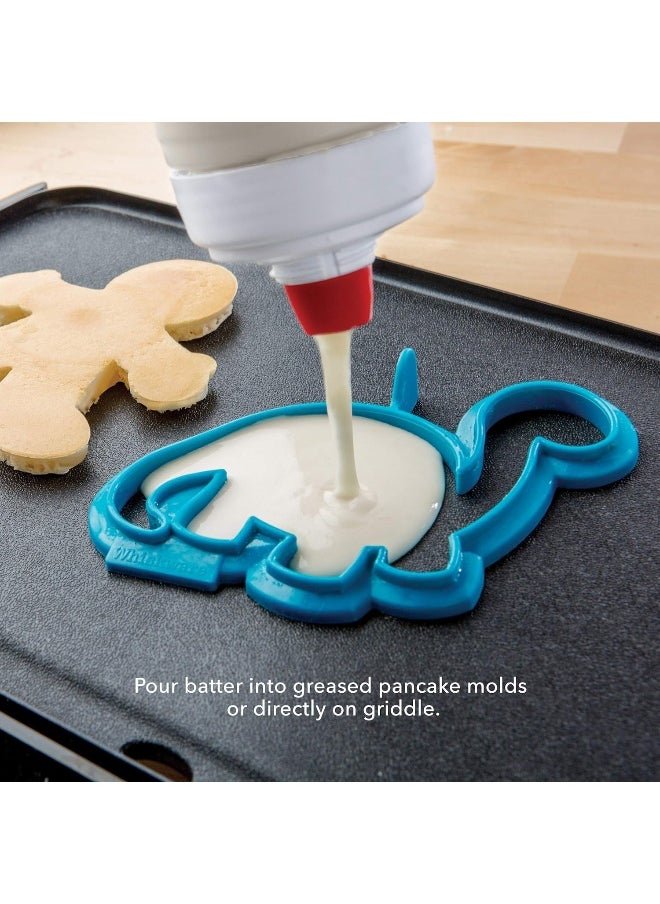 Whiskware - Pancake Batter Bottle, Two Silicone Pancake Molds, And Two Blenderball Wire Whisks, Pancake Shapers Are A Person And A Dinosaur - Image 1