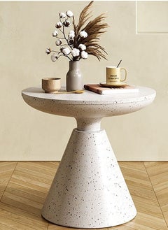Merry Moments Terrazzo Side Table Bedside Table Coffee Table Cafe Table Sofa Side Table End Table Snack Table Fashion Design for Living Room Bedroom Office Retail White H51xL48xW48 cm  - Image 1