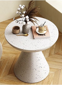 Merry Moments Terrazzo Side Table Bedside Table Coffee Table Cafe Table Sofa Side Table End Table Snack Table Fashion Design for Living Room Bedroom Office Retail White H51xL48xW48 cm  - Image 2