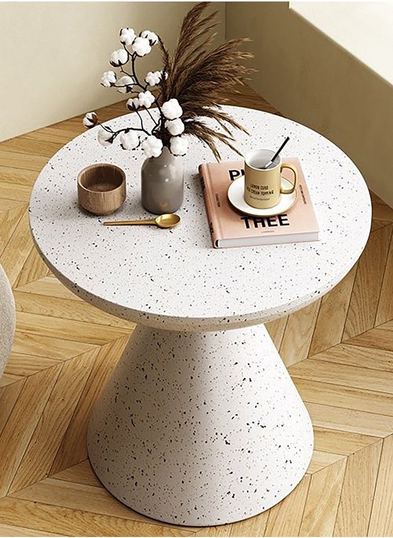 Merry Moments طاولة جانبية Terrazzo بجانب السرير وطاولة القهوة وطاولة المقهى والأريكة وطاولة جانبية وطاولة الوجبات الخفيفة وتصميم عصري لغرفة المعيشة وغرفة النوم والمكتب باللون الأبيض H51xL48xW48 سم  - Image 2