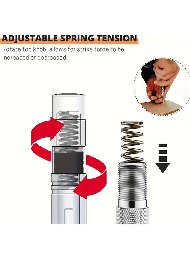 Automatic Center Punch 5 Inch Heavy Duty Steel Spring Adjustable Tension Tool for Metal Wood Glass Plastic DIY Center Hole Punch - Image 4