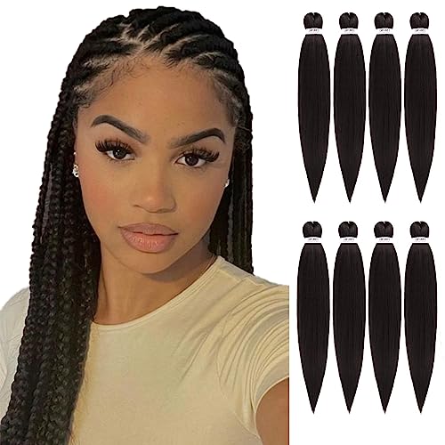 DIFUNEE Pre-stretched Braiding Hair - 20 Inch 8 Packs Dark Brown Long Braiding Hair For Twist or Box Braids, Yaki Texture Hot Water Setting Synthetic Braiding Hair Extensions (20 Inch, #2-8P) - Image 1
