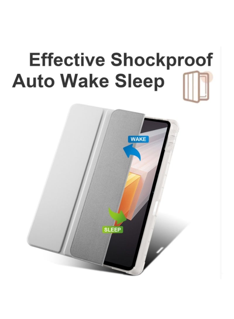 سامسونج جالاكسي تاب A9 ، وسائد هوائية شفافة ، ومكافحة السقوط مع القلم الأخدود ، غطاء حماية الكمبيوتر اللوحي ، ثلاثة أضعاف متعددة زاوية التصميم ، استيقظ التلقائي / النوم ، والجلود الناعمة ، رمادي - Image 2