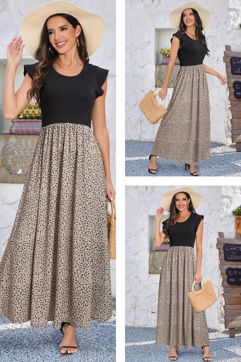 OUGES Women 2025 Spring Summer Floral Maxi Dresses Maternity Clothes Casual Long Fashion Photoshoot Dress with Pockets(Floral A,L) - Image 2