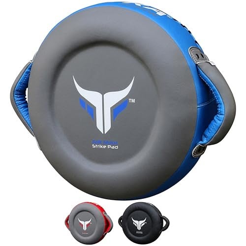 Mytra Fusion Boxing Round Pad Kickboxing Coach Training Punching Focus Mitts for Martial Arts MMA Muay Thai Strike Boxing Focus Pads for Speed Focus Accuracy GreyBlue - Image 1