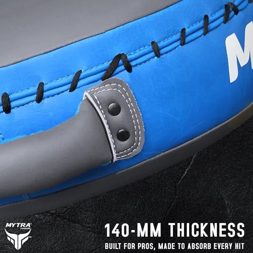 Mytra Fusion Boxing Round Pad Kickboxing Coach Training Punching Focus Mitts for Martial Arts MMA Muay Thai Strike Boxing Focus Pads for Speed Focus Accuracy GreyBlue - Image 3