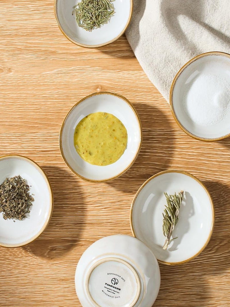 famiware Ocean Soy Sauce Dishes of 6 Oval Dipping Sauce CupsBowlsDishes for Kitchen 21oz Ceramic Small Bowls for Side Dishes Appetizers Snacks and Sushi Reactive Glaze Cappuccino White - Image 2