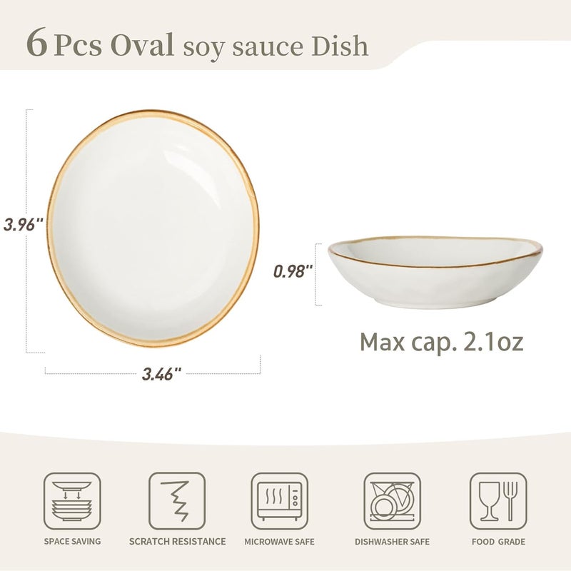 famiware Ocean Soy Sauce Dishes of 6 Oval Dipping Sauce CupsBowlsDishes for Kitchen 21oz Ceramic Small Bowls for Side Dishes Appetizers Snacks and Sushi Reactive Glaze Cappuccino White - Image 3