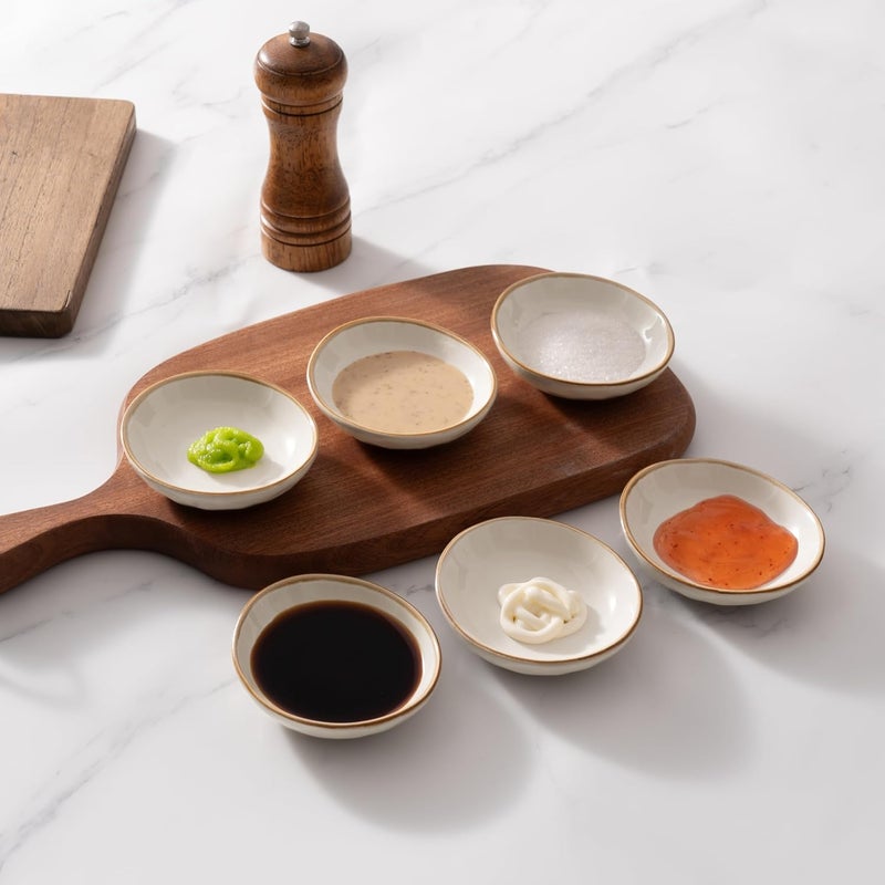famiware Ocean Soy Sauce Dishes of 6 Oval Dipping Sauce CupsBowlsDishes for Kitchen 21oz Ceramic Small Bowls for Side Dishes Appetizers Snacks and Sushi Reactive Glaze Cappuccino White - Image 4