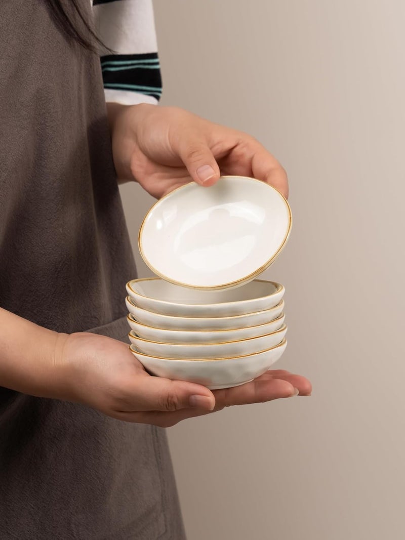 famiware Ocean Soy Sauce Dishes of 6 Oval Dipping Sauce CupsBowlsDishes for Kitchen 21oz Ceramic Small Bowls for Side Dishes Appetizers Snacks and Sushi Reactive Glaze Cappuccino White - Image 5