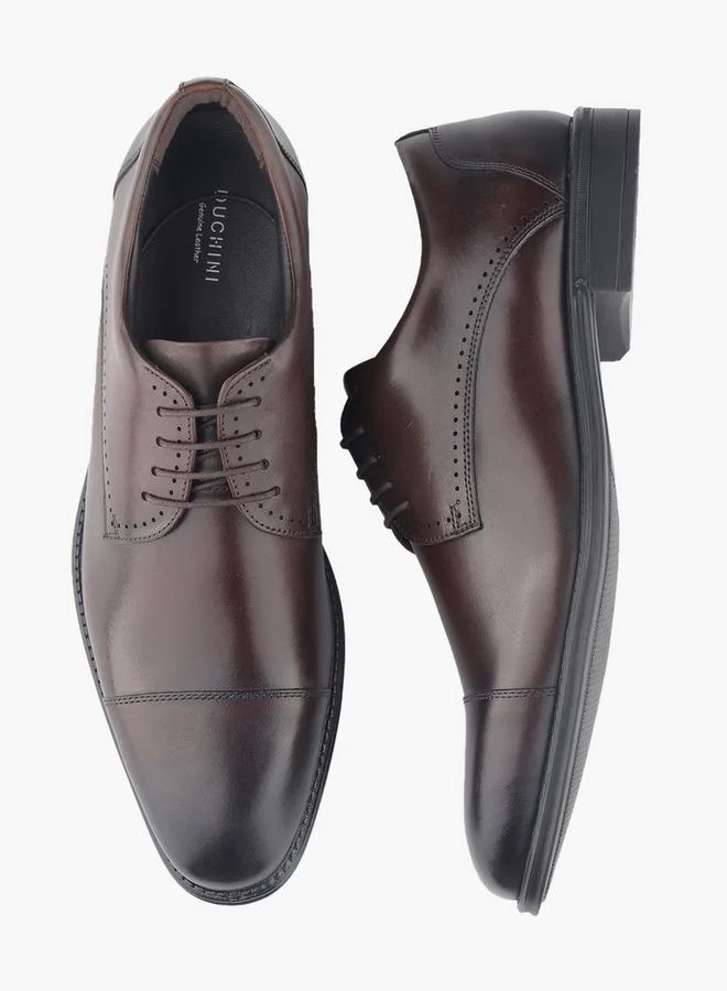 دوتشيني Men Genuine Leather Lace-Up Derby Shoes