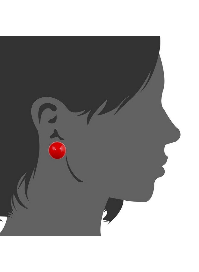 LUREME Women 12Mm Red Shell Bead Silver Tone Classic Round Ball Stud Earrings 02001451 - Image 5