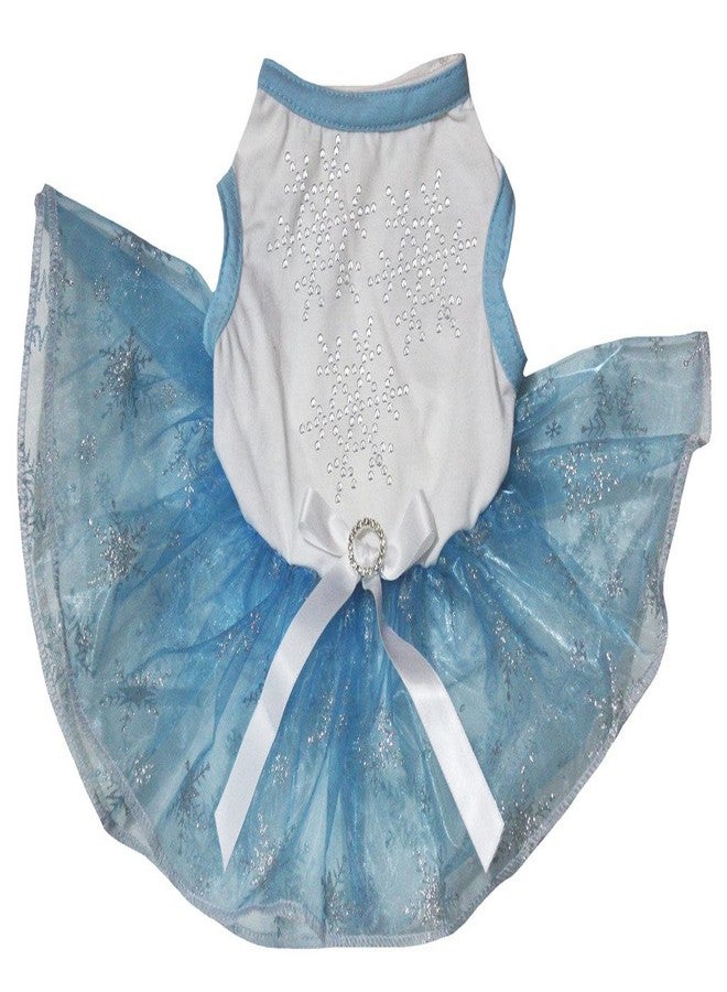 قميص أبيض مزين بنقوش ندفات الثلج، فستان جرو مزين بنقوش ندفات الثلج الزرقاء (مقاس كبير)