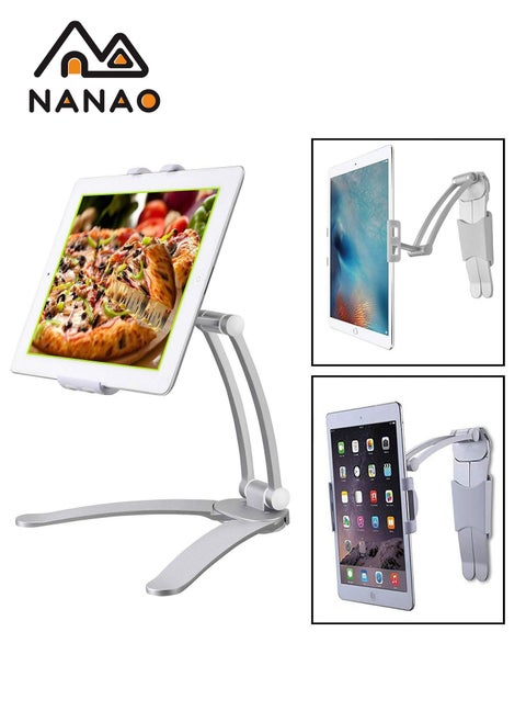 قابل للتعديل 360° حامل حامل عالمي جهاز آي باد معدني جهاز لوحي Stand حامل جهاز آي باد محمول Stand For Phone and Tablet 5-10.5 بوصة Silver