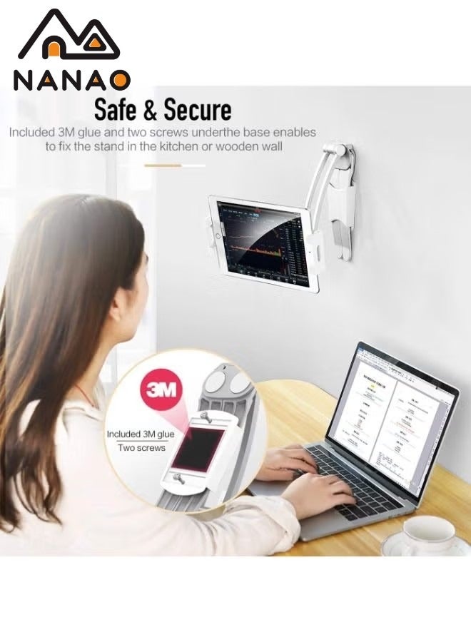 قابل للتعديل 360° حامل حامل عالمي جهاز آي باد معدني جهاز لوحي Stand حامل جهاز آي باد محمول Stand For Phone and Tablet 5-10.5 بوصة Silver