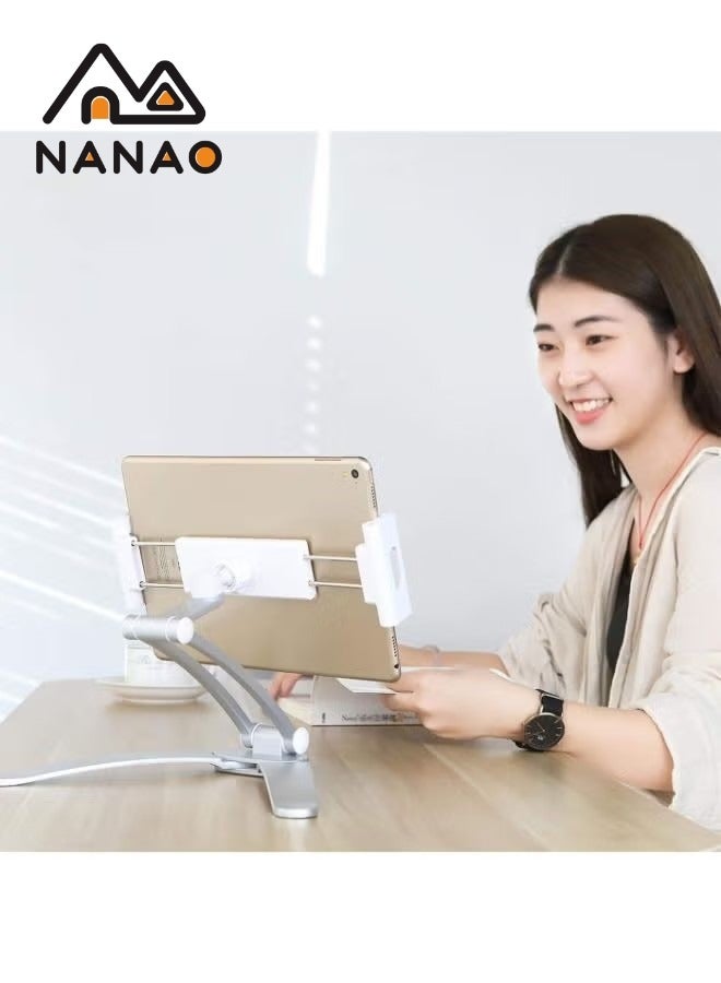 قابل للتعديل 360° حامل حامل عالمي جهاز آي باد معدني جهاز لوحي Stand حامل جهاز آي باد محمول Stand For Phone and Tablet 5-10.5 بوصة Silver
