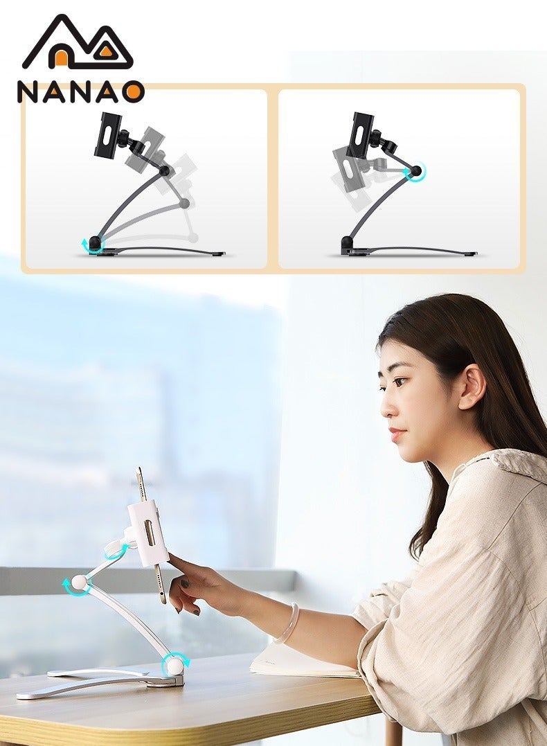 قابل للتعديل 360° حامل حامل عالمي جهاز آي باد معدني جهاز لوحي Stand حامل جهاز آي باد محمول Stand For Phone and Tablet 5-10.5 بوصة Silver