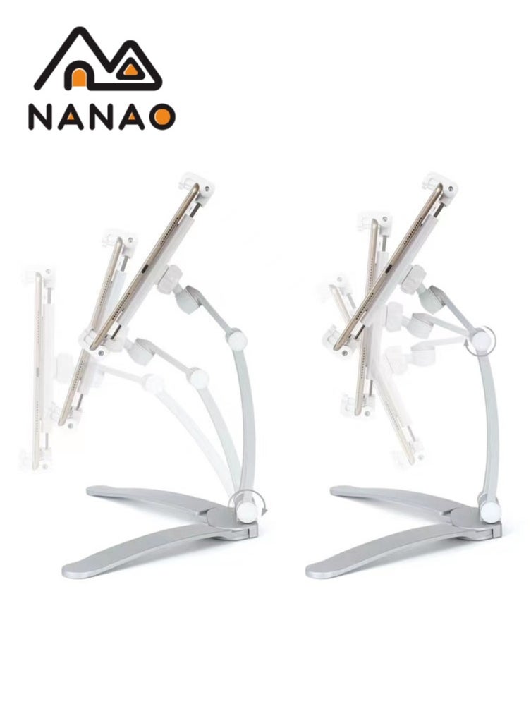 قابل للتعديل 360° حامل حامل عالمي جهاز آي باد معدني جهاز لوحي Stand حامل جهاز آي باد محمول Stand For Phone and Tablet 5-10.5 بوصة Silver