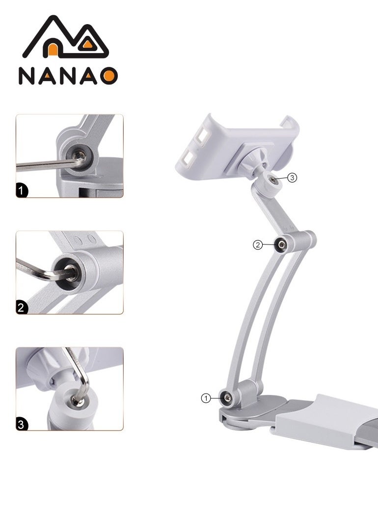 قابل للتعديل 360° حامل حامل عالمي جهاز آي باد معدني جهاز لوحي Stand حامل جهاز آي باد محمول Stand For Phone and Tablet 5-10.5 بوصة Silver