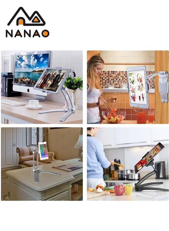 قابل للتعديل 360° حامل حامل عالمي جهاز آي باد معدني جهاز لوحي Stand حامل جهاز آي باد محمول Stand For Phone and Tablet 5-10.5 بوصة Silver