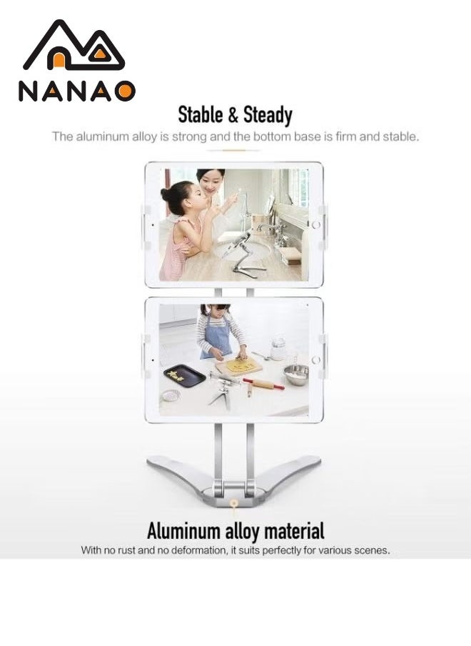 قابل للتعديل 360° حامل حامل عالمي جهاز آي باد معدني جهاز لوحي Stand حامل جهاز آي باد محمول Stand For Phone and Tablet 5-10.5 بوصة Silver