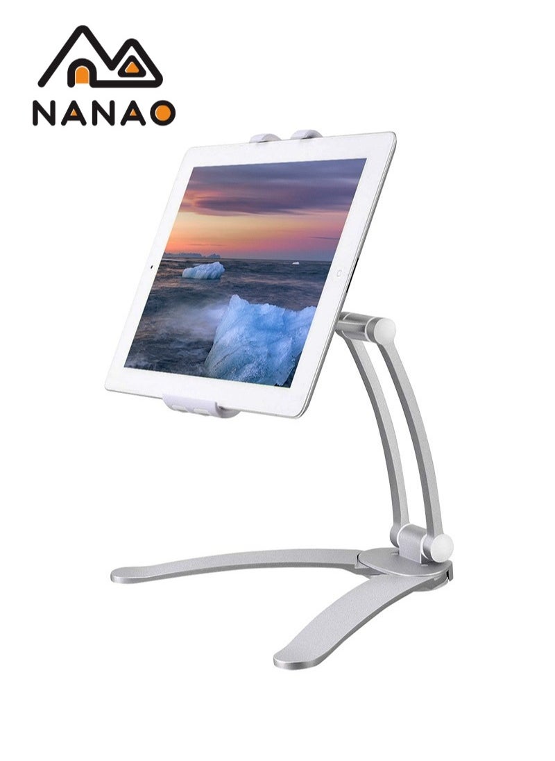 قابل للتعديل 360° حامل حامل عالمي جهاز آي باد معدني جهاز لوحي Stand حامل جهاز آي باد محمول Stand For Phone and Tablet 5-10.5 بوصة Silver