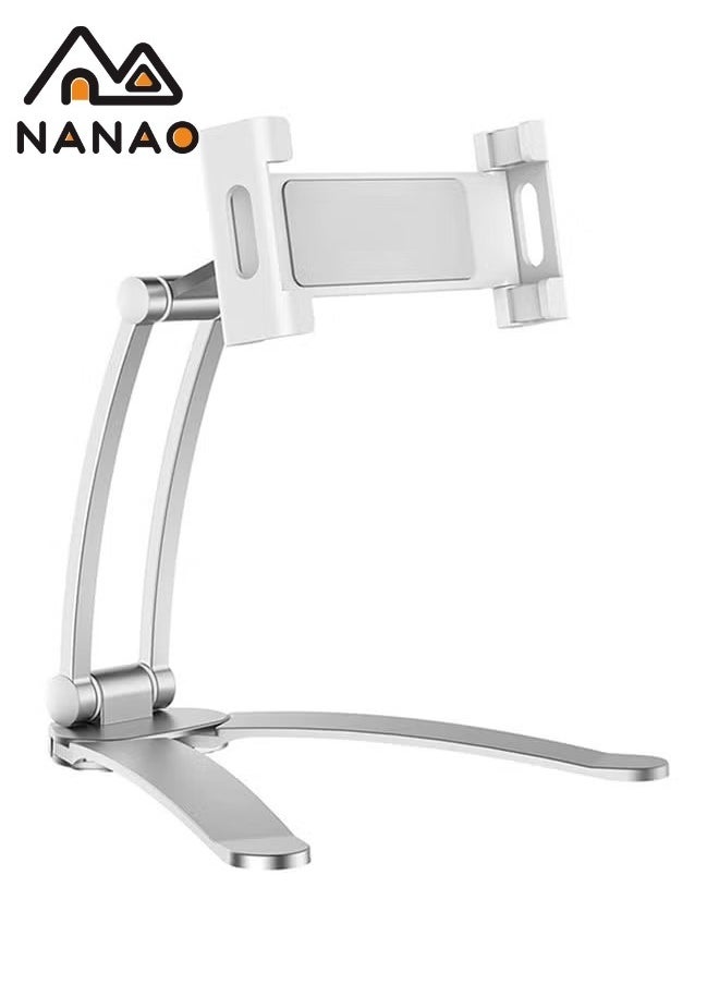 قابل للتعديل 360° حامل حامل عالمي جهاز آي باد معدني جهاز لوحي Stand حامل جهاز آي باد محمول Stand For Phone and Tablet 5-10.5 بوصة Silver