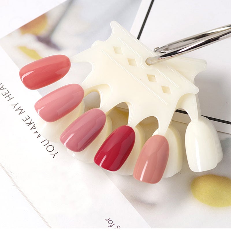 10Pcs False Nail Tips Crown Natural Clear UV Gel Display Practice Board Nail Polish Color Card with Ring - Image 2