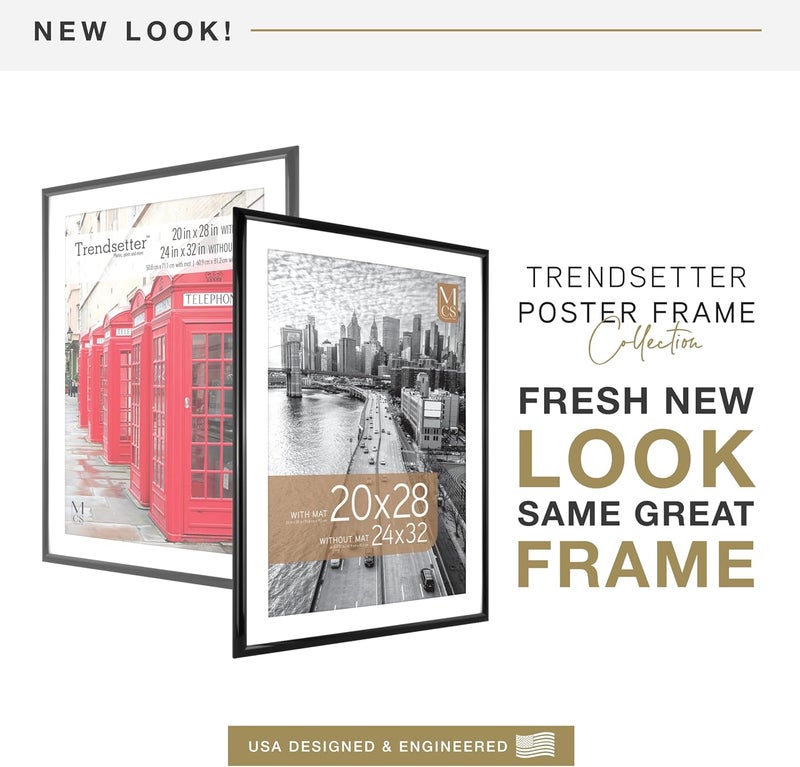MCS إطار ملصق تريندسيتير 24x32، عرض الصور 20x28 مع مات أو 24x32 بدون مات، إطار صور كبير معلق عمودي وأفقي للجدران، أسود (1-عبوة) - Image 2