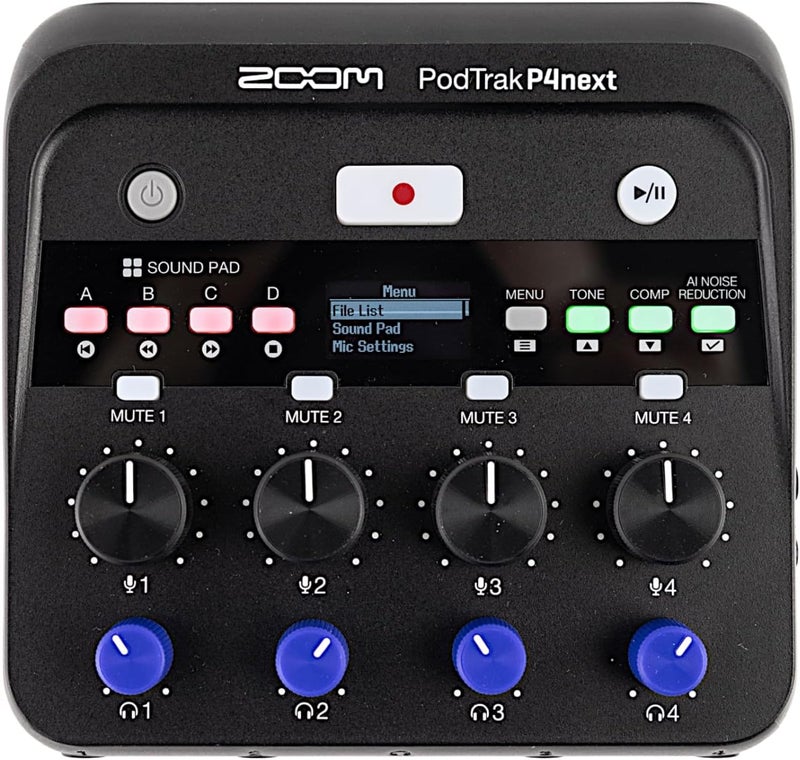Zoom PodTrak P4next Podcast Recorder with 4 Microphone Inputs and AI Noise Reduction - Image 1