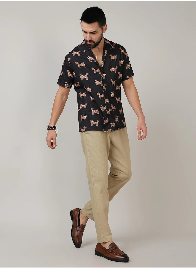 Campus Sutra Men's Midnight Black Tiger Shirt