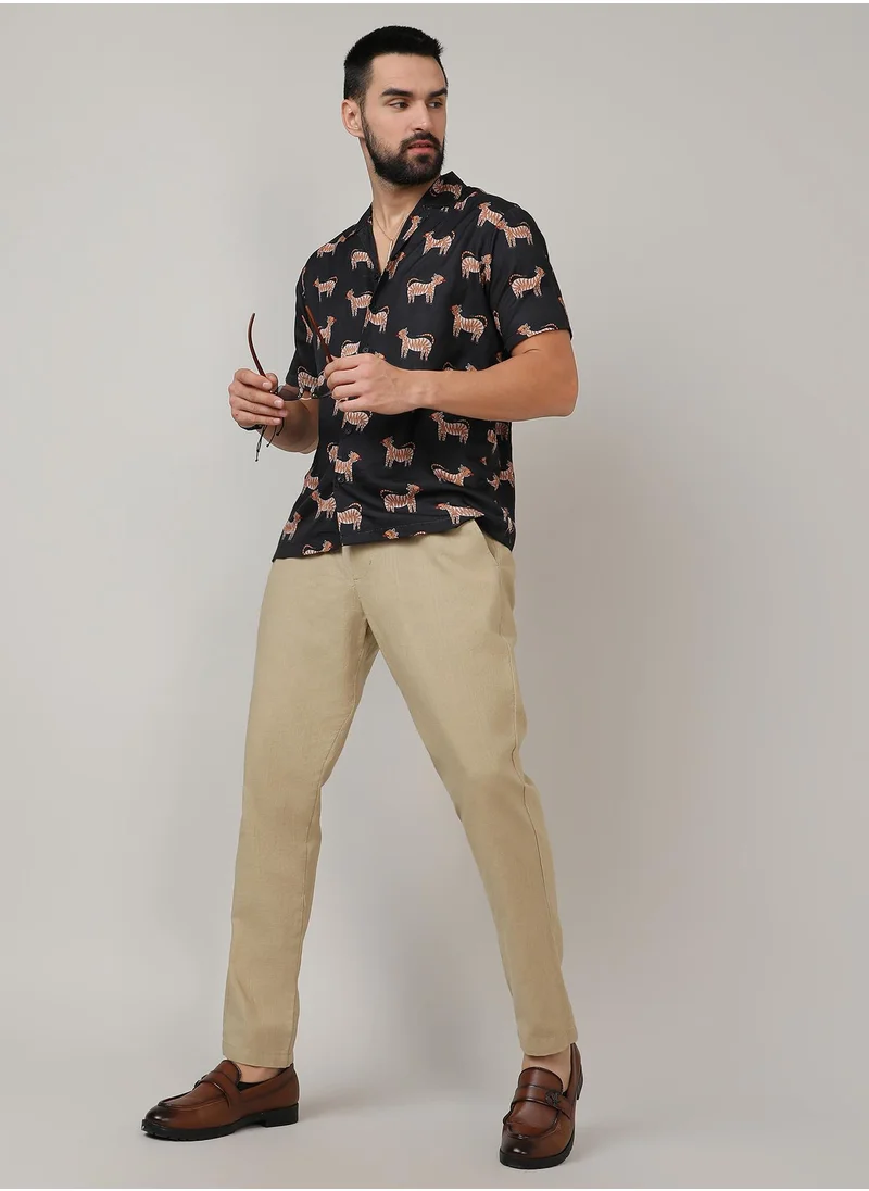 Campus Sutra Men's Midnight Black Tiger Shirt