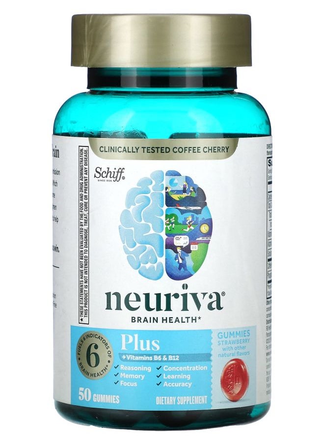 Schiff Neuriva Brain Health Plus Vitamins B6 & B12 Strawberry 50 Gummies  - Image 1